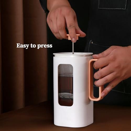 French Press Coffee Maker Coffee Press With Plastic Handle, Double Wall Insulation & Stainless Steel Filter Screen, High Borosilicate Glass Liner, For Coffe And Tea(/White,1.2L) - Image 4