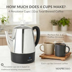 Mixpresso 4 Cup Small Electric Percolator Coffee Pot, Stainless Steel - Image 3