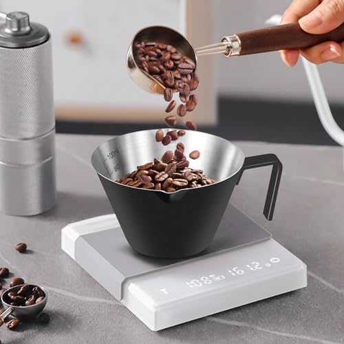 Espresso Cups & Rechargeable Mini Coffee Scale with Timer,3.4OZ/100ML Sliver Stainless Steel Espresso Shots Cup with Handle & 2kg/0.1g Black Coffee Scales - Image 4