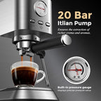 Espresso Machine 20 Bar, Compact Coffee Maker with Milk Frother, Espresso Maker with 50oz Removable Water Tank for Home & Office, Coffee Machine for Cappuccino & Latte - Image 3