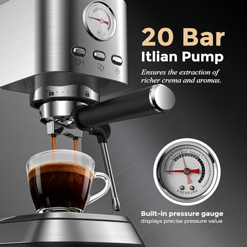 Espresso Machine 20 Bar, Compact Coffee Maker with Milk Frother, Espresso Maker with 50oz Removable Water Tank for Home & Office, Coffee Machine for Cappuccino & Latte - Image 3