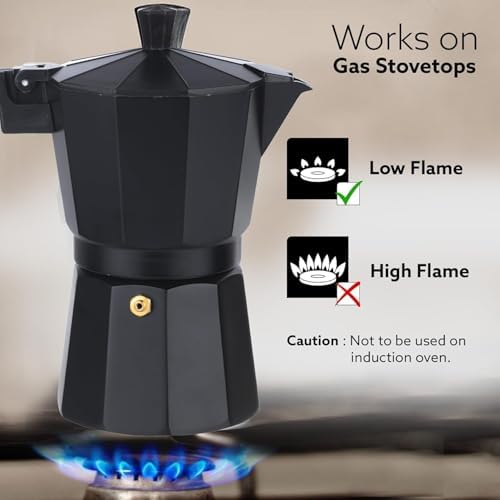 Classic Moka Pot, Stovetop Espresso Coffee Maker, 240 ml, Premium Aluminium Built, Italian Style Mocha, Cuban Cafe Brewing, Black - Image 4