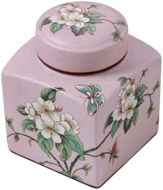 Coffee Bean Storage Canister with Airtight Lid, Decorative Ceramic Tea Jar with Vintage Floral Pattern, Sugar Container & Spice Jar for Kitchen Countertop, Cabinet or Shelf - Pink & 30oz by Unknown