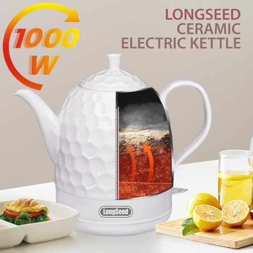 Ceramic Electric Kettle 1 Quarts, 1000W Hot Water Boiler, Automatic Shut-off, BPA-Free, Teapot Rapid Boil For Coffee & Tea, Boil-Dry Protection, White Gooseneck - Image 3