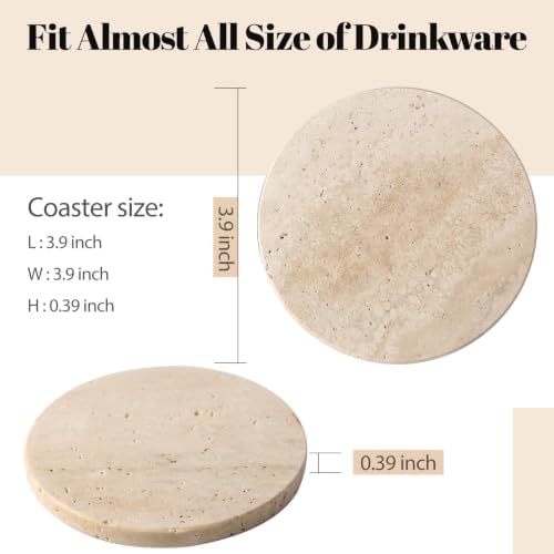 Koville Travertine Marble Coasters for Home Decor, Marble Coasters Set of 6 - Image 2