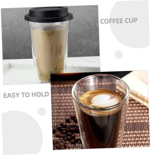 IMIKEYA Double Wall Glass Coffee Mug 350ml with Silicone Lid, Black - Image 3
