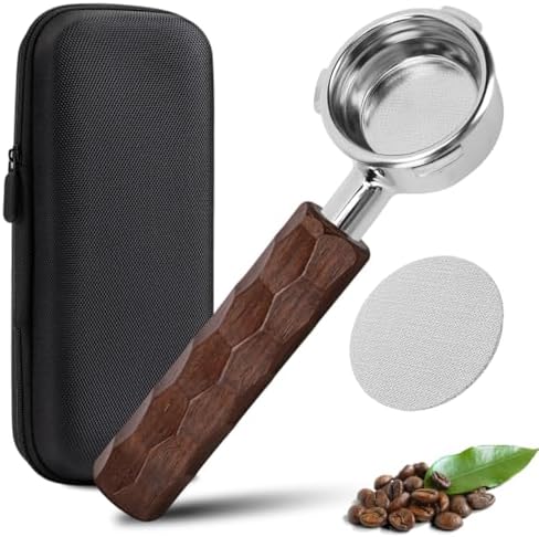 58mm Espresso Bottomless Portafilter with Solid Wood Handle + 1pc 58mm Espresso Puck Screen, Compatible with Barsetto BAE01, BAE02, Calphalon Temp IQ by Unknown