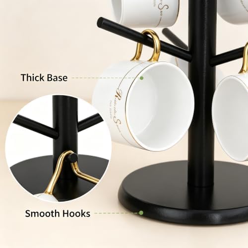 Bamboo Coffee Mug Tree with 6 Hooks,Black Coffee Cup Holder - Image 6