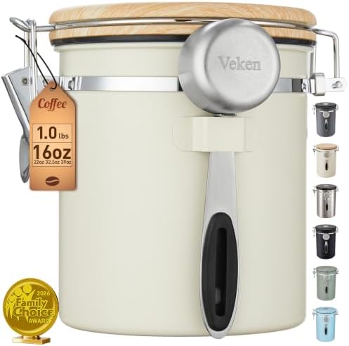 Veken Coffee Canister, Airtight Stainless Steel Food Storage Container,16OZ by Veken