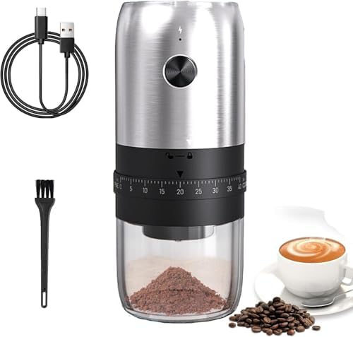 Portable Electric Burr Coffee Grinder with 40 Adjustable Settings & 35g Capacity, 1800mAh Rechargeable Coffee Bean Grinder with Conical Ceramic Burr, for Travel (SILVER) by LOTTEDS