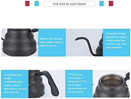 Pwshymi Stainless Steel Gooseneck Kettle, PTFE Coffee Pot with Ergonomic Handle and 3 Layer Composite Base, for Gas Electric Induction Stove Pour Over Coffee Maker (1.2L) - Image 4