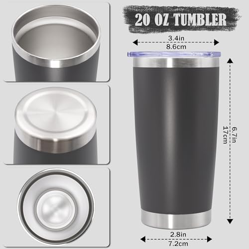 20oz Tumbler Insulated Coffee Tumblers with Lid Stainless Steel Grey 4P - Image 4