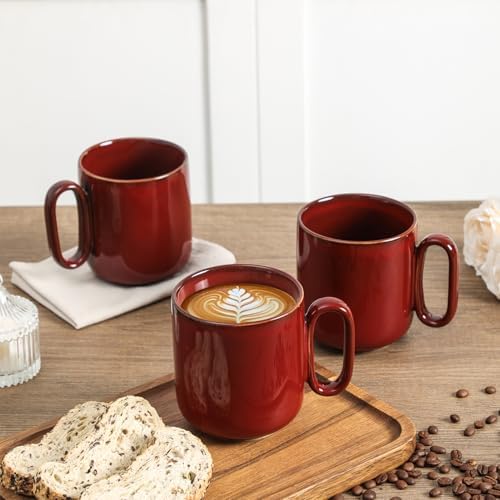 vicrays Ceramic Coffee Mug Set - 18 Ounce Large Stoneware Mug for Men Women - Unique Glazed Porcelain Mugs with Handle for Coffee Latte Tea Milk Cocoa - Set of 4 (Cherry Red) - Image 4