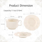 Tea Cups and Saucers Set of 2, 7oz Stackable Porcelain Coffee Cup, YFH1+2 - Image 2