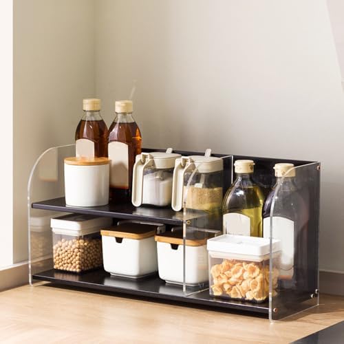 2-Tier Wooden Mug Holder Countertop, Bamboo Counter Shelf for Tea Coffee Bar Accessories, Matcha Stand, Kitchen Condiment Storage Rack,Coffee Station Organizer for Cabinet,Black by Unknown
