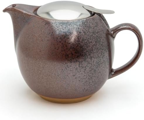 Zero Japan Bee House Round Teapot - Ceramic Teapot with Removable Lid & Stainless Steel Infuser for Loose Tea - Tea Pot for Two - Iron Brown (24 oz) by ZEROJAPAN