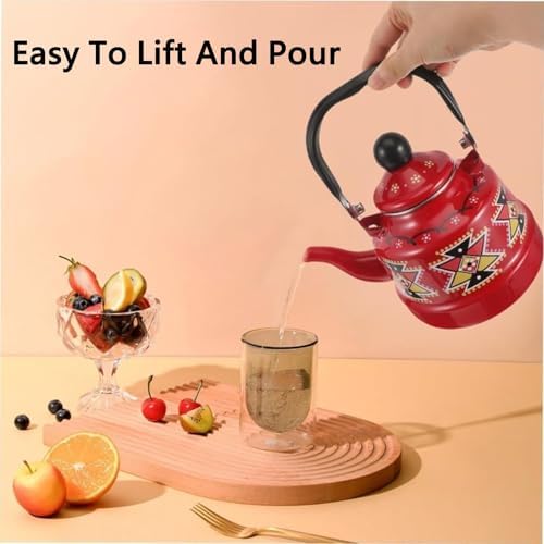Enamel on Steel Whistling Tea Kettle, Kitchen Stovetop Teakettle for Brewing Tea and Coffee, VintageTea Pot for Living Room Decorations Domestic (Redb 1.7l) - Image 5