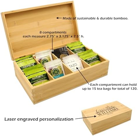 Personalized Tea Box, Bamboo Organizer, Family Leaf Oval - Image 4
