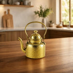 Hammered Brass Tea Kettle 600 ml with Lid, Spout and Traditional Handle by IBAIndianbeautifulart