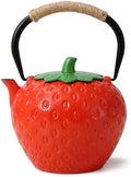 VICSKY Strawberry Cast Iron Teapot (Red) - Japanese Tetsubin Tea Kettle 50oz/1500ml | Enameled Interior & Extended Infuser for Loose Leaf and Tea Bags | Stovetop Safe | Cute Sweet Holiday by VICSKY