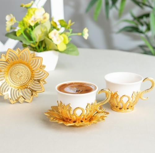Alisveristime 2-Piece Turkish Coffee Cup Set with Zamac Holders and Saucers – Elegant Ottoman Design with 2 Color Options (Gold) - Image 2