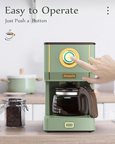 Amaste Drip Coffee Maker, Coffee Machine with 25 Oz Glass Coffee Pot, Retro Style Coffee Maker with Reusable Filter & Three Brewing Modes, Collapsible Silicone Coffee Cup,Warming Plate, Matcha Green - Image 7