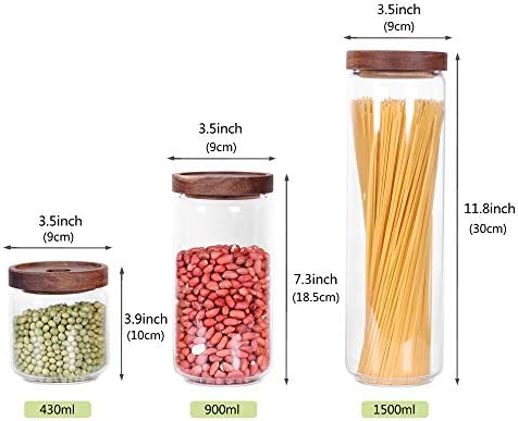Glass Canisters Set of 5 for the kitchen, Glass Storage Container jars with Airtight Acacia Lid for Coffee Beans, Flour, Sugar, Rice and Spaghetti and etc - Image 2