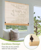 32" W x 72" H Cordless Bamboo Roller Shades for Interior, Natural - Image 2