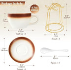 DUJUST Cappuccino Cups Set of 4 (8oz), Ceramic Cappuccino Mugs with Saucers, Spoons & Metal Stand, Latte Cup Set for Latte, Espresso & Americano, Gift Package - Image 5