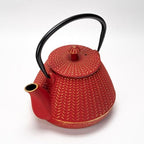 Urban Tokyo 32 fl oz Cast Iron Teapot Japanese Style Red Tetsubin Tea Kettle with Chevron Pattern, Stainless Steel Infuser, Stovetop Safe, Red with Gold Accents, Excellent Heat Retention - Image 5