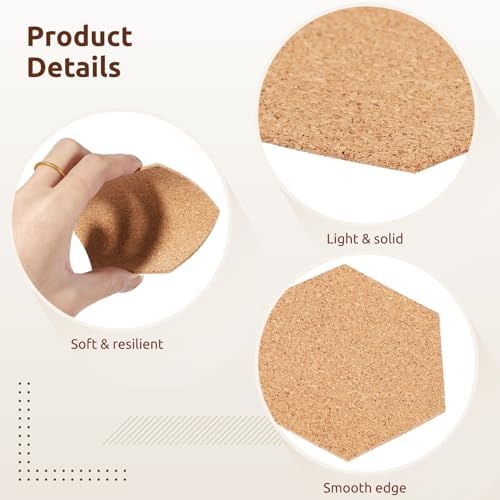 200 PCS Cork Coasters, 4 Inch Thick Wooden Cup Pads for Drink Absorbent, DIY Hexagon Blank Coasters, Bulk Tea or Coffee Coaster Set, for Wine Glass Cup Mug, Office and Home Use - Image 4