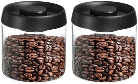 uxcell 2pcs Coffee Vacuum Container, 500ml/17oz Glass Coffee Bean Storage Container with Lids for Spices Biscuits Loose Leaf Tea, Black by uxcell
