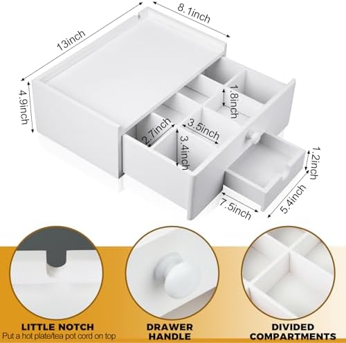 Cinnvoice Tea Bag Organizer Wooden Tea Storage Box, White - Image 3