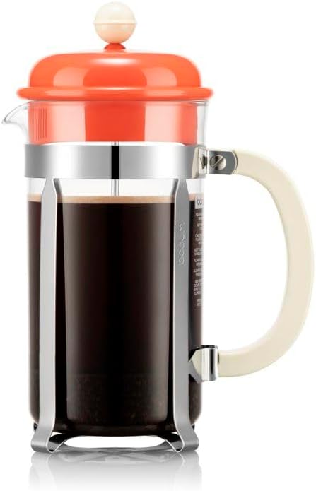 Bodum 1918-170-761 Cafetiera French Press Coffee Maker, 33.8 fl oz (1,000 ml), Sunny Orange, Stainless Steel Filter, Glass Beker, Immersed Type, Coffee (Genuine Product) by Bodum