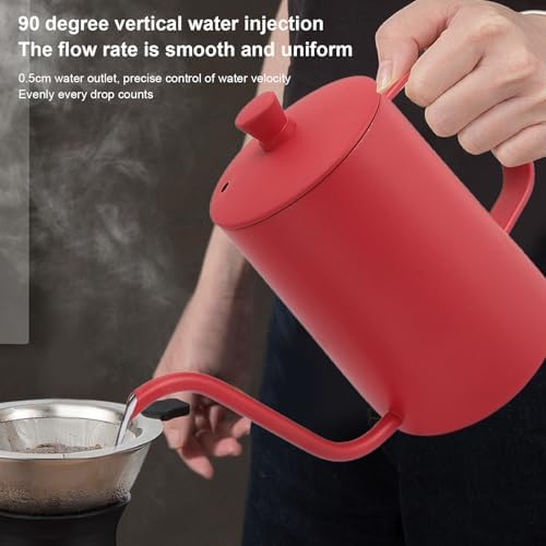 Gooseneck Pour Over Kettle 600ml Stainless Steel Tea Pot with Temperature Gauge Spout for Coffee Red - Image 5