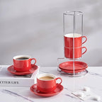 8 Ounce Stackable Cappuccino Cups with Saucers and Metal Stand - Image 3