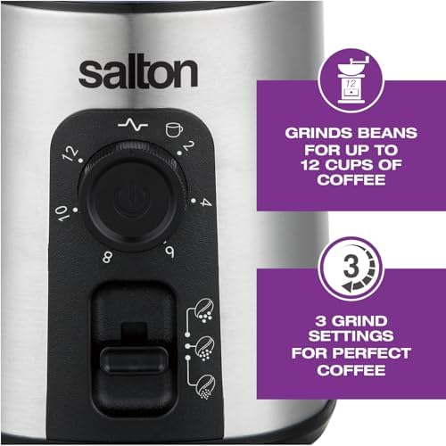 Salton Stainless Steel Smart Coffee Grinder, Electric Blade for Ground Coffee, Spices, Herbs, Nuts with Stainless Steel Blade, 80g/12 cup capacity (CG2123) - Image 7