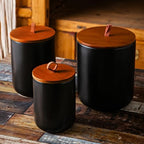JOJUNO Black Ceramic Canister 3 Piece with Airtight Bamboo Lid - Image 6