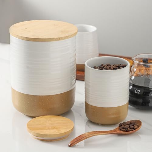 HASENSE Ceramic Kitchen Canisters with Bamboo Lids – 80oz & 24oz Storage Jars Set – 7.5" + 5.9" Airtight Pantry Containers for Tea, Coffee, Flour, Snacks – Modern Minimalist Design 2-Pack White - Image 6