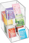 mDesign Plastic Wide Kitchen Pantry, Cabinet, Countertop Organizer Storage Station with 3 Drawers for Coffee, Tea, Sugar Packets, Sweeteners, Creamers, Drink Pods, Packets; 18 Sections - Clear by mDesign