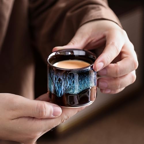 Japanese Tea Cups Set of 6, Ceramic Teacups, Chinese Tea Cups for Hot Tea or Coffee, Demitasse Cups 2.5 Ounces Coffee Mugs (magic blue exterior) - Image 2