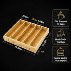 MinBoo Premium Bamboo Coffee Station & Tea Bag Organizer Box -7 Adjustable Slots with Removable Dividers, Silicone Non-Slip Pads - Eco-Friendly Countertop & Drawer Storage for K-Cups, Office Breakroom - Image 3