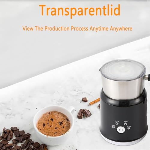 Coffee Milk Frother, Electric Milk Heating Milk Frother with Transparent Visible Cup Lid, Hot and Cold Doubles, Detachable Design, Even and Fine Milk Foam (Silver) - Image 6