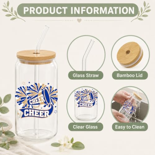 Glass Cups with Lids and Straws, 6Pack, 16oz, Cheerleader - Image 3