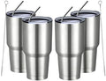 MEWAY 30oz Insulated Tumbler With Lids and Straws,Stainless Steel Double Vacuum Coffee Tumbler Cup, Brush, Durable Powder Coated Coffee Cup for Cold & Hot Drinks, Office(Silver,4 PACK) by MEWAY