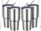 MEWAY 30oz Insulated Tumbler With Lids and Straws,Stainless Steel Double Vacuum Coffee Tumbler Cup, Brush, Durable Powder Coated Coffee Cup for Cold & Hot Drinks, Office(Silver,4 PACK) by MEWAY