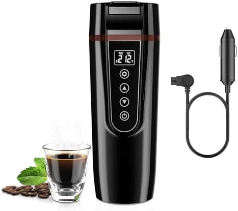 Car Electric Kettle for Travel : FVPE 12V/24V Small Electric Water Kettle, Multi-Temp Control 400 mL Portable Car Water Boiler for Brewing Coffee Tea,LCD Display 304 Stainless Steel Truck Heating Cup by FVPE