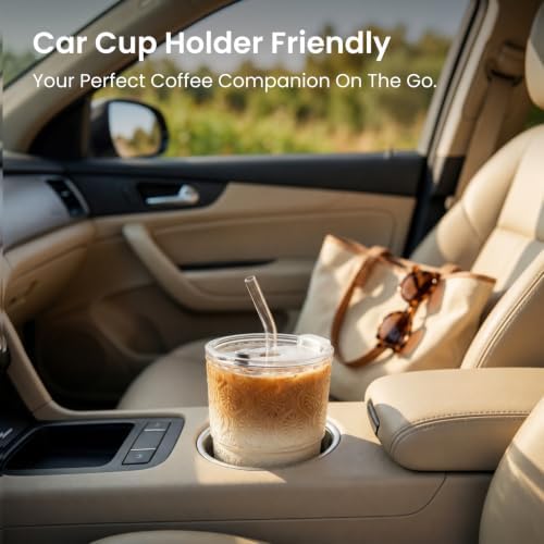 INSETLAN Iced Coffee Cups with Lids and Straws, 13 oz Glass Tumbler - Image 6