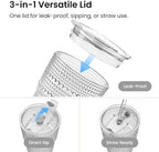 INSETLAN Iced Coffee Cups with Lids and Straws, 13 oz Hobnail Glass Tumbler - Image 6