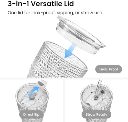 INSETLAN Iced Coffee Cups with Lids and Straws, 13 oz Hobnail Glass Tumbler - Image 6